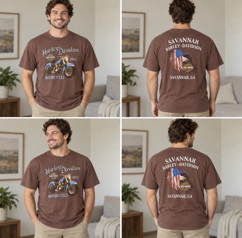 Harley-Davidson Savannah Georgia Men’s XL Brown Motorcycle Graphic T-Shirt